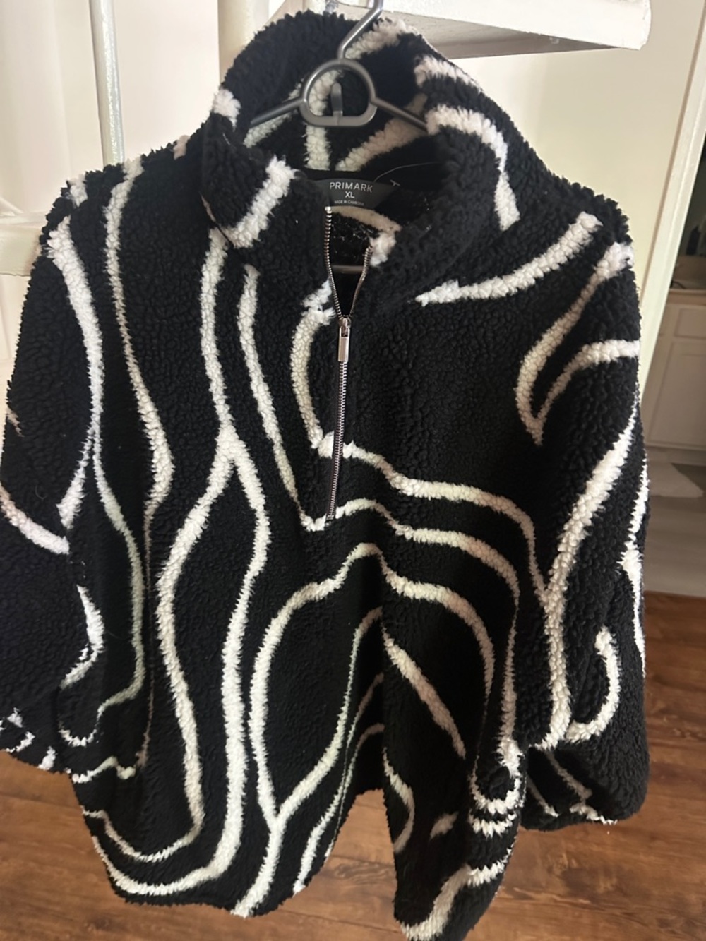 Primark Black & White Swirl Sherpa Half-Zip Jacket
